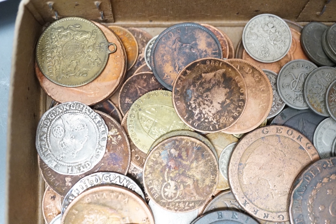 An Elizabeth I hammered Silver Shilling 1560-61, mm. ‘Cross-crosslet’ and sixpence 1601 and various Georgian and later coinage